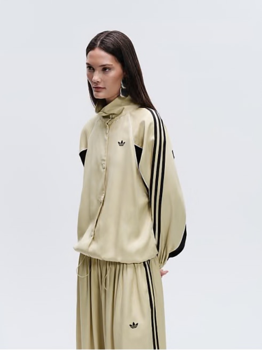 adidas Originals × ASOS funnel neck track top in buttermilk satin